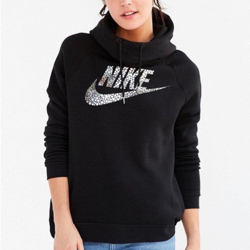 Nike Black Women's Pullover Hoodie with Silver Foil Logo Top